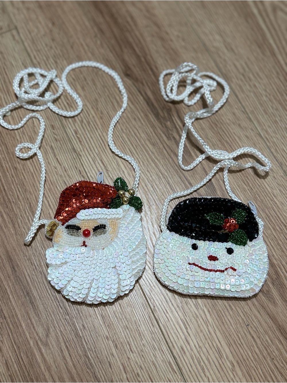 Beaded Sequin Santa Snowman Christmas Coin Purse Crossbody Set of 2 New NWOT